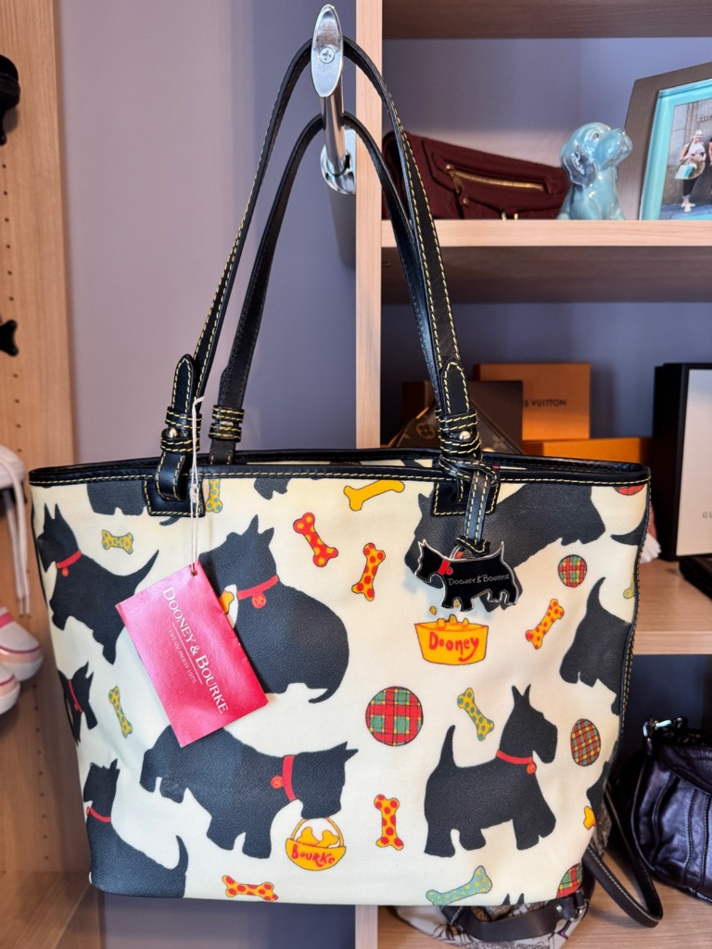 Dooney & Bourke Scottish Terrier Tote | Rare Highland Dog Print | Tartan Lining